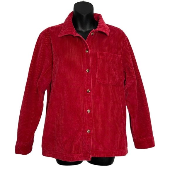 𝅺L.LBEAN Womens Red Corduroy Shacket - Picture 3 of 6